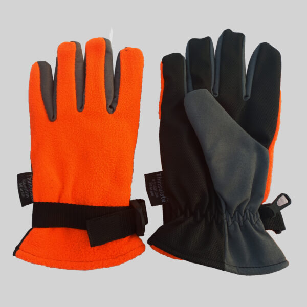 Winter Glove Grey Thumb Orange Fleece Lining