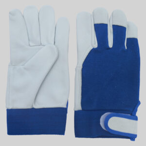 Blue Cotton Fabric White leather Working Glove